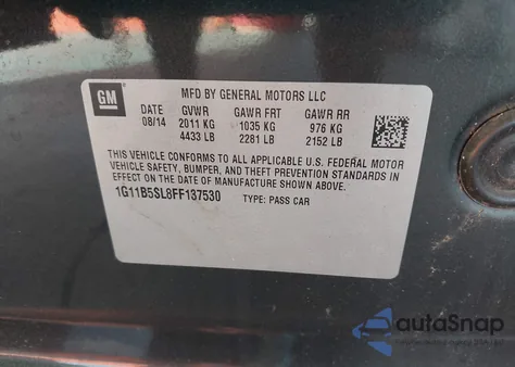2015 Chevrolet Malibu Ls from USA, damaged, VIN 1G11B5SL8FF137530
